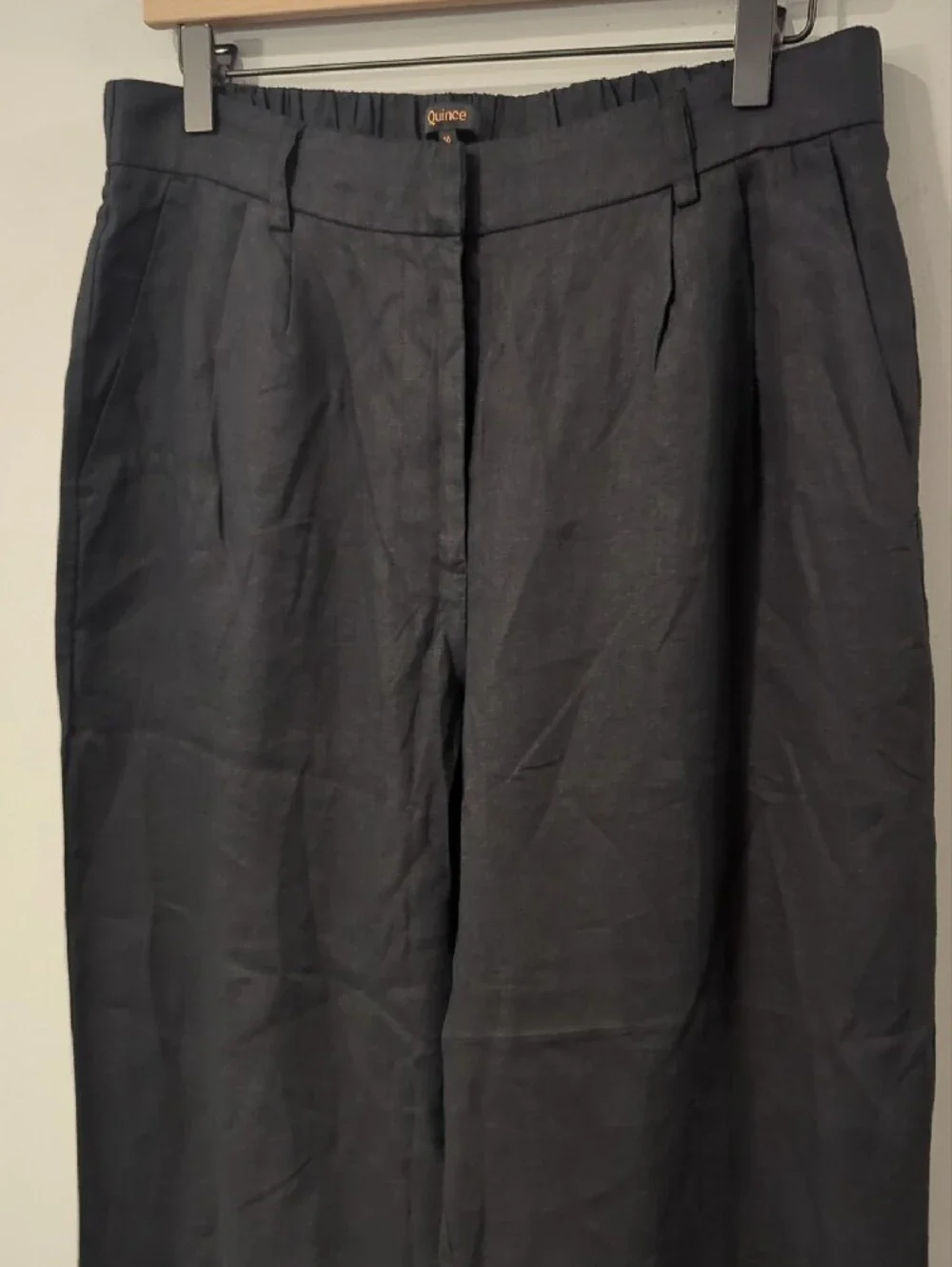 Quince 100% European Linen Pleated Trouser Pants Black size 10 Wide Leg